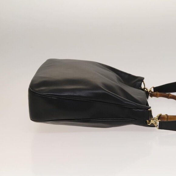 GUCCI Bamboo Hand Bag Leather 2way Black Gold Auth ep9886 - Picture 5 of 16